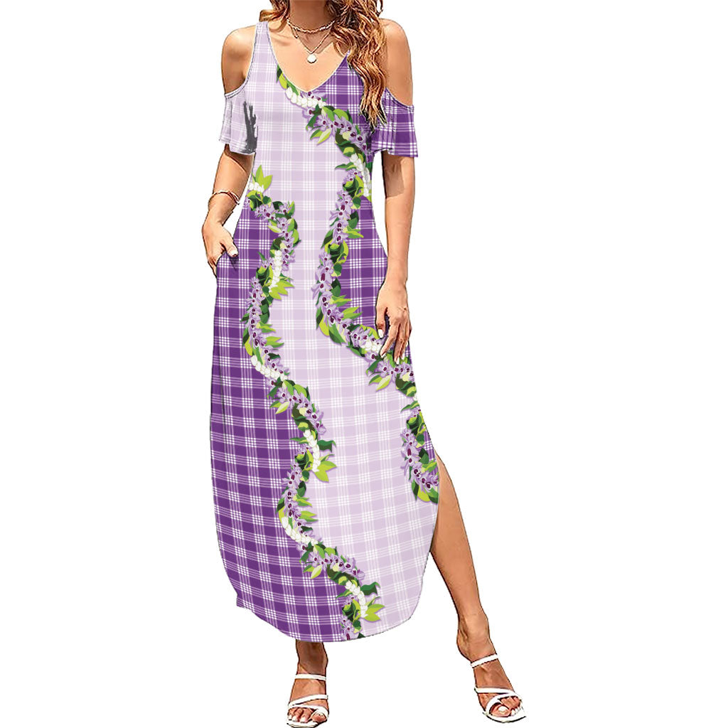 Violet Hawaii Palaka Family Matching Summer Maxi Dress and Hawaiian Shirt Maile Pikake Honohono Orchid Lei LT05 Mom's Dress Violet - Polynesian Pride