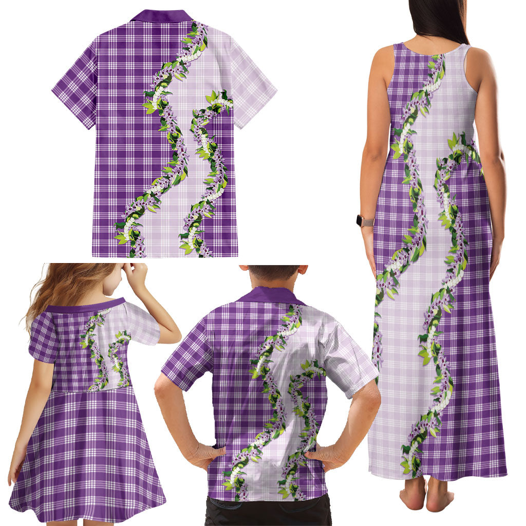 Violet Hawaii Palaka Family Matching Tank Maxi Dress and Hawaiian Shirt Maile Pikake Honohono Orchid Lei LT05 - Polynesian Pride