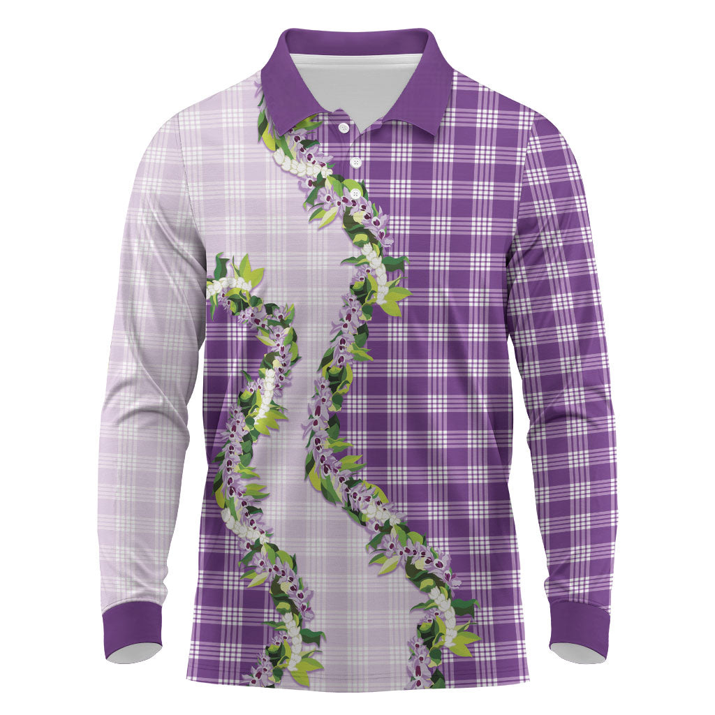 Violet Hawaii Palaka Long Sleeve Polo Shirt Maile Pikake Honohono Orchid Lei