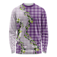 Violet Hawaii Palaka Long Sleeve Shirt Maile Pikake Honohono Orchid Lei