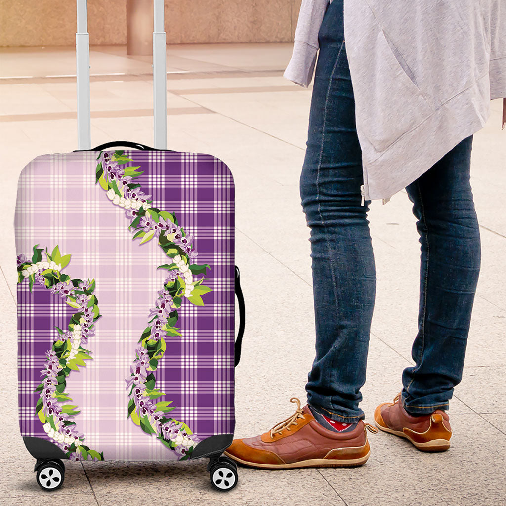 Violet Hawaii Palaka Luggage Cover Maile Pikake Honohono Orchid Lei