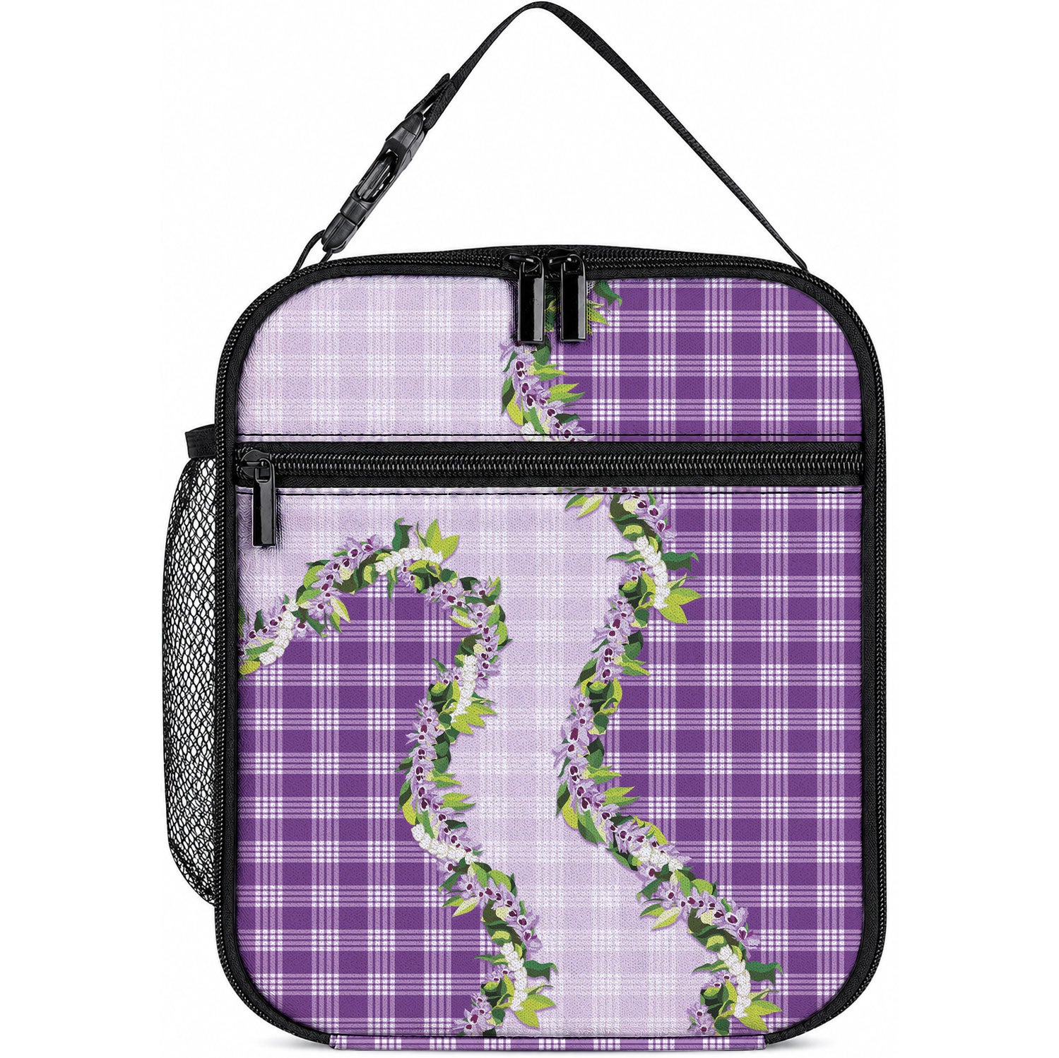 Violet Hawaii Palaka Lunch Bag Maile Pikake Honohono Orchid Lei LT05 10.2 × 8.3 × 4.3 inch Violet - Polynesian Pride