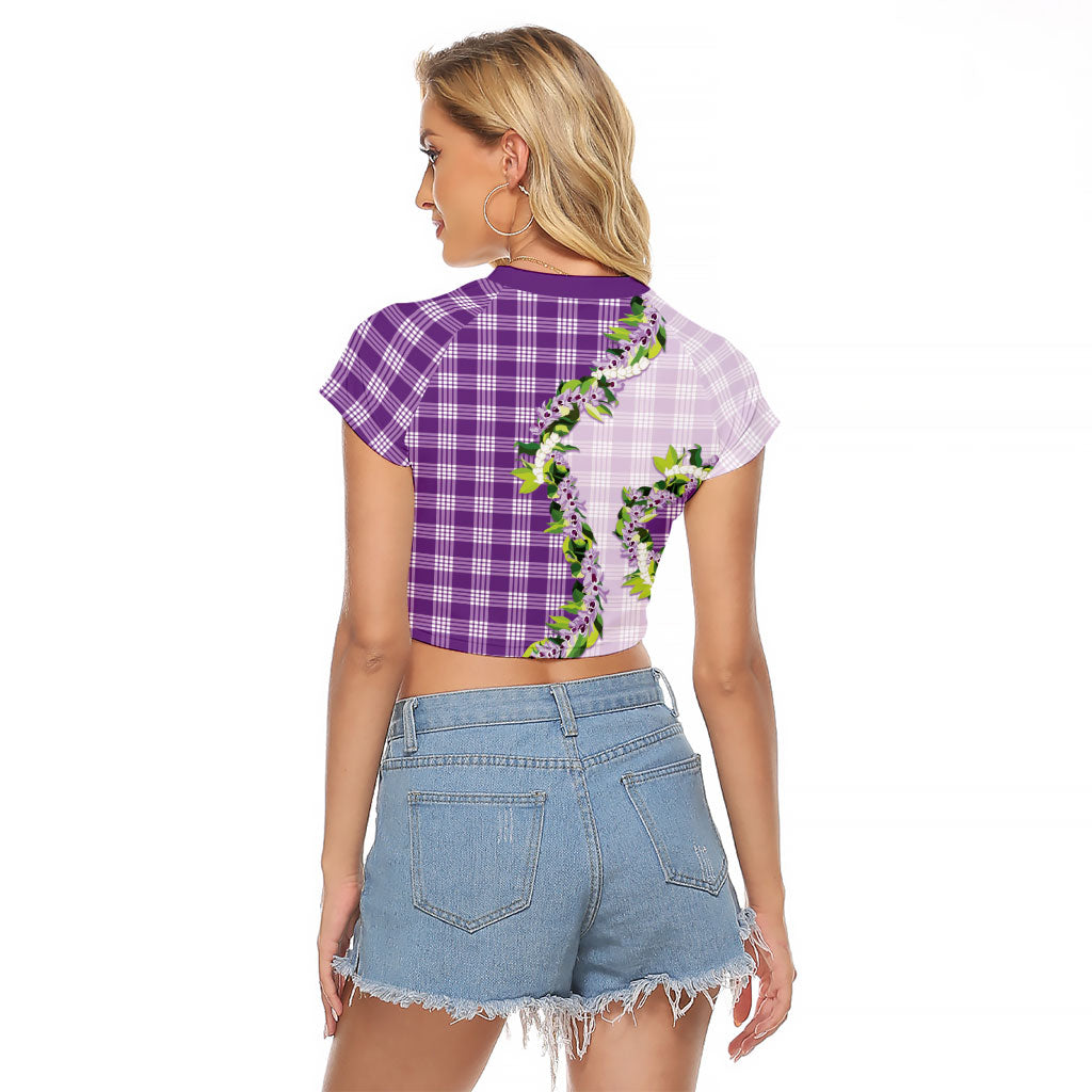 Violet Hawaii Palaka Raglan Cropped T Shirt Maile Pikake Honohono Orchid Lei