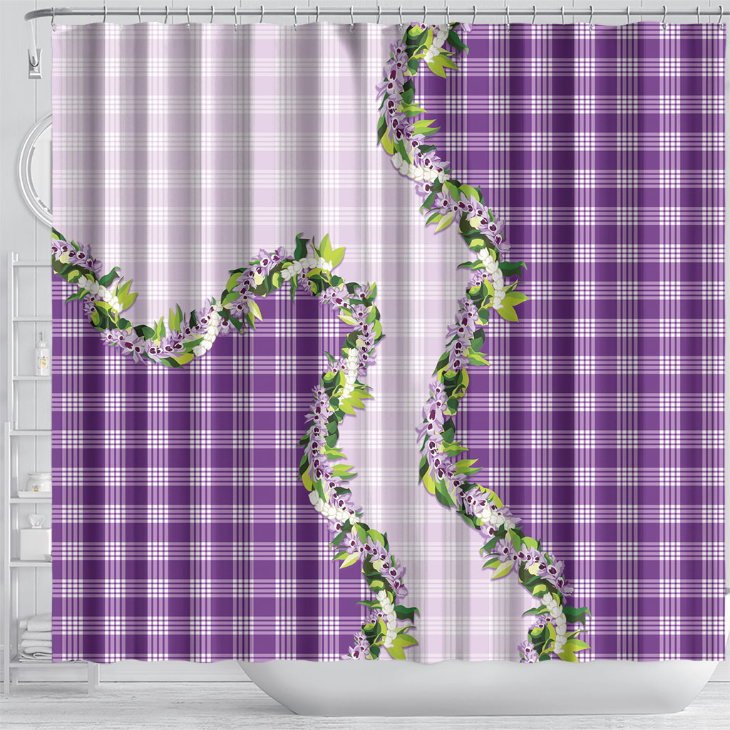 Violet Hawaii Palaka Shower Curtain Maile Pikake Honohono Orchid Lei