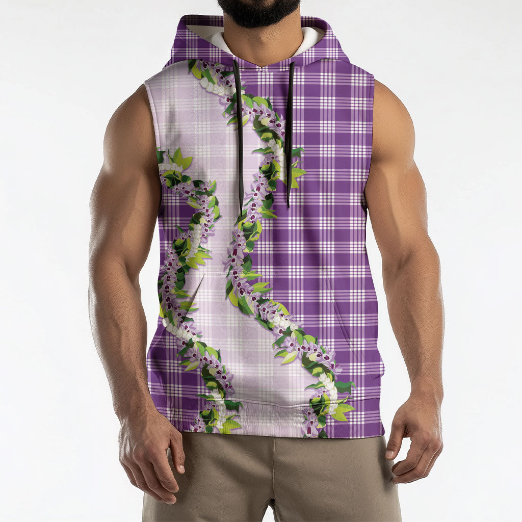 Violet Hawaii Palaka Sleeveless Hoodie Maile Pikake Honohono Orchid Lei