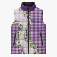 Violet Hawaii Palaka Sleeveless Puffer Jacket Maile Pikake Honohono Orchid Lei