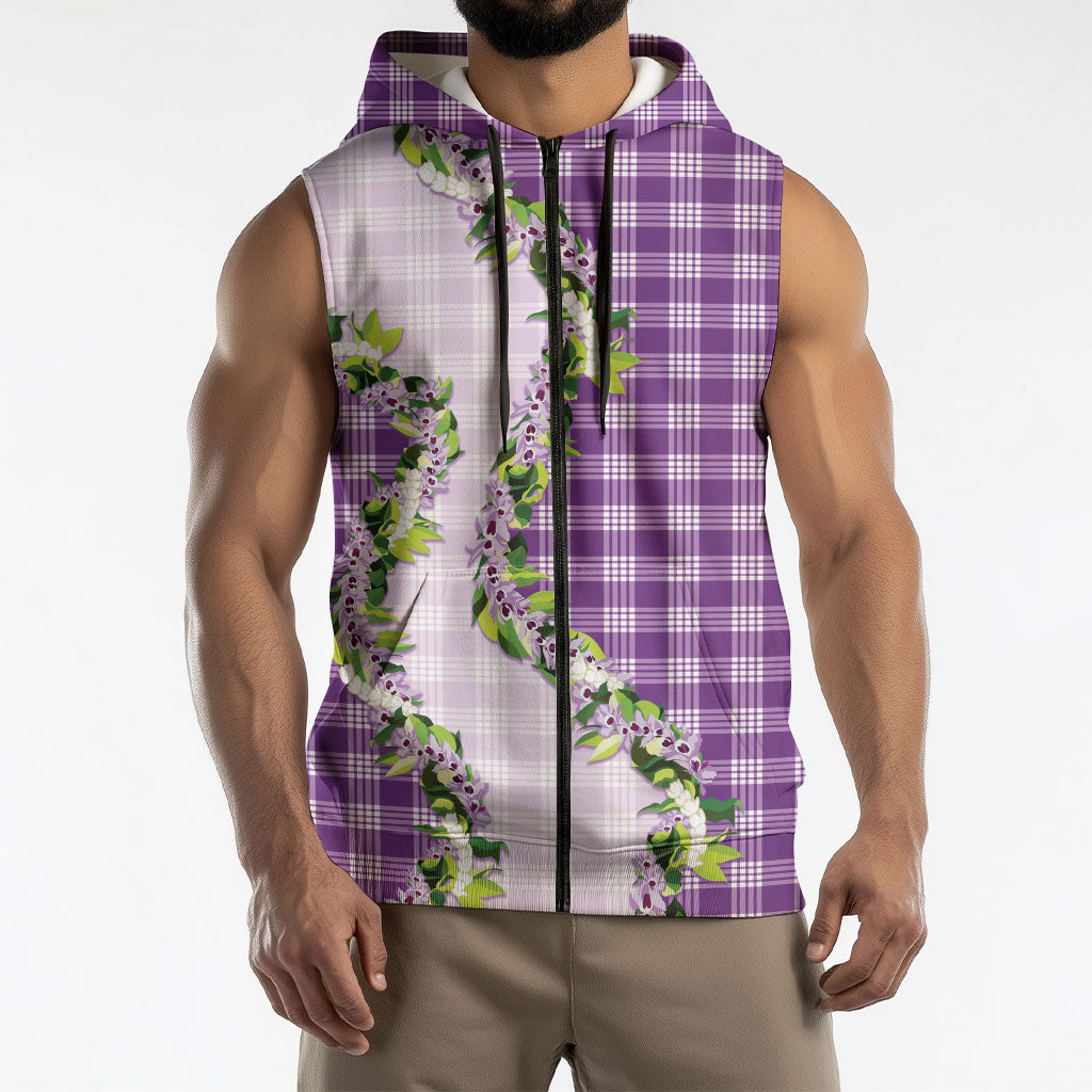 Violet Hawaii Palaka Sleeveless Zip Hoodie Maile Pikake Honohono Orchid Lei