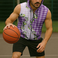 Violet Hawaii Palaka Sleeveless Zip Hoodie Maile Pikake Honohono Orchid Lei