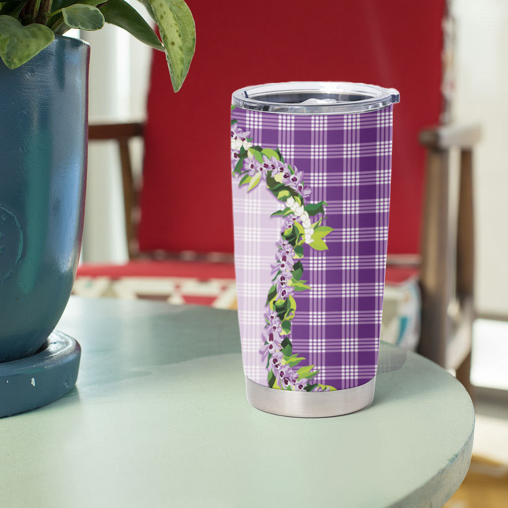 Violet Hawaii Palaka Tumbler Cup Maile Pikake Honohono Orchid Lei