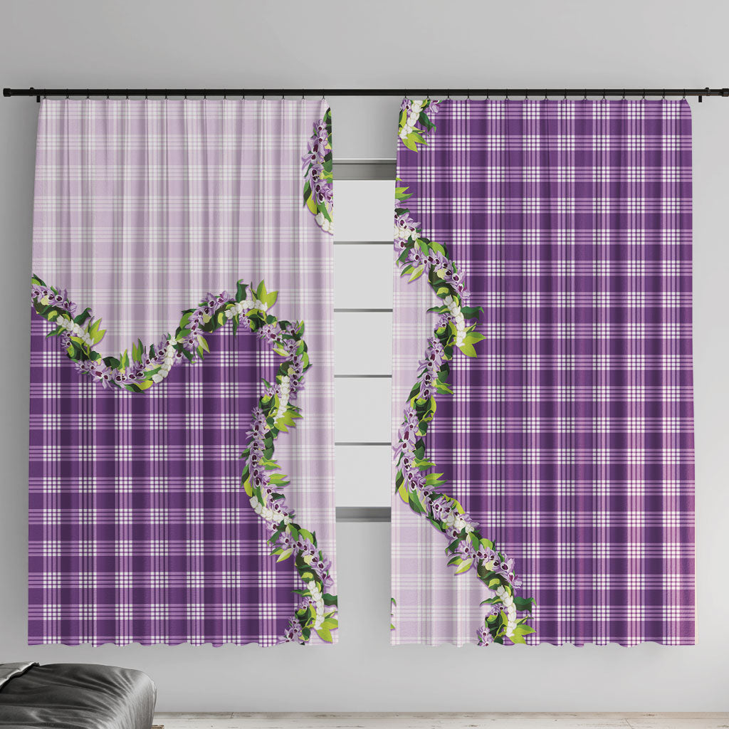 Violet Hawaii Palaka Window Curtain Maile Pikake Honohono Orchid Lei