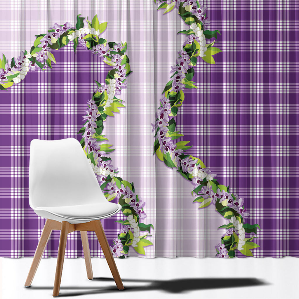 Violet Hawaii Palaka Window Curtain Maile Pikake Honohono Orchid Lei