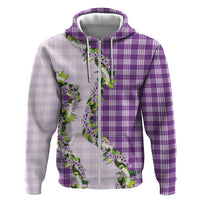 Violet Hawaii Palaka Zip Hoodie Maile Pikake Honohono Orchid Lei