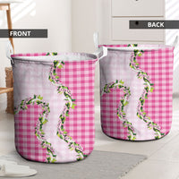 Pink Hawaii Palaka Laundry Basket Maile Pikake Honohono Orchid Lei