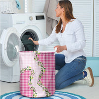 Pink Hawaii Palaka Laundry Basket Maile Pikake Honohono Orchid Lei