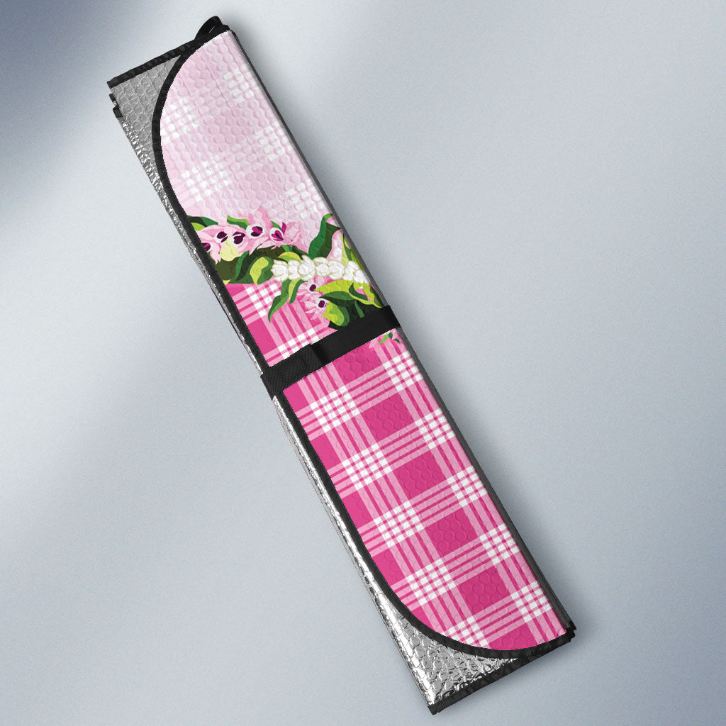 Pink Hawaii Palaka Auto Sun Shade Maile Pikake Honohono Orchid Lei