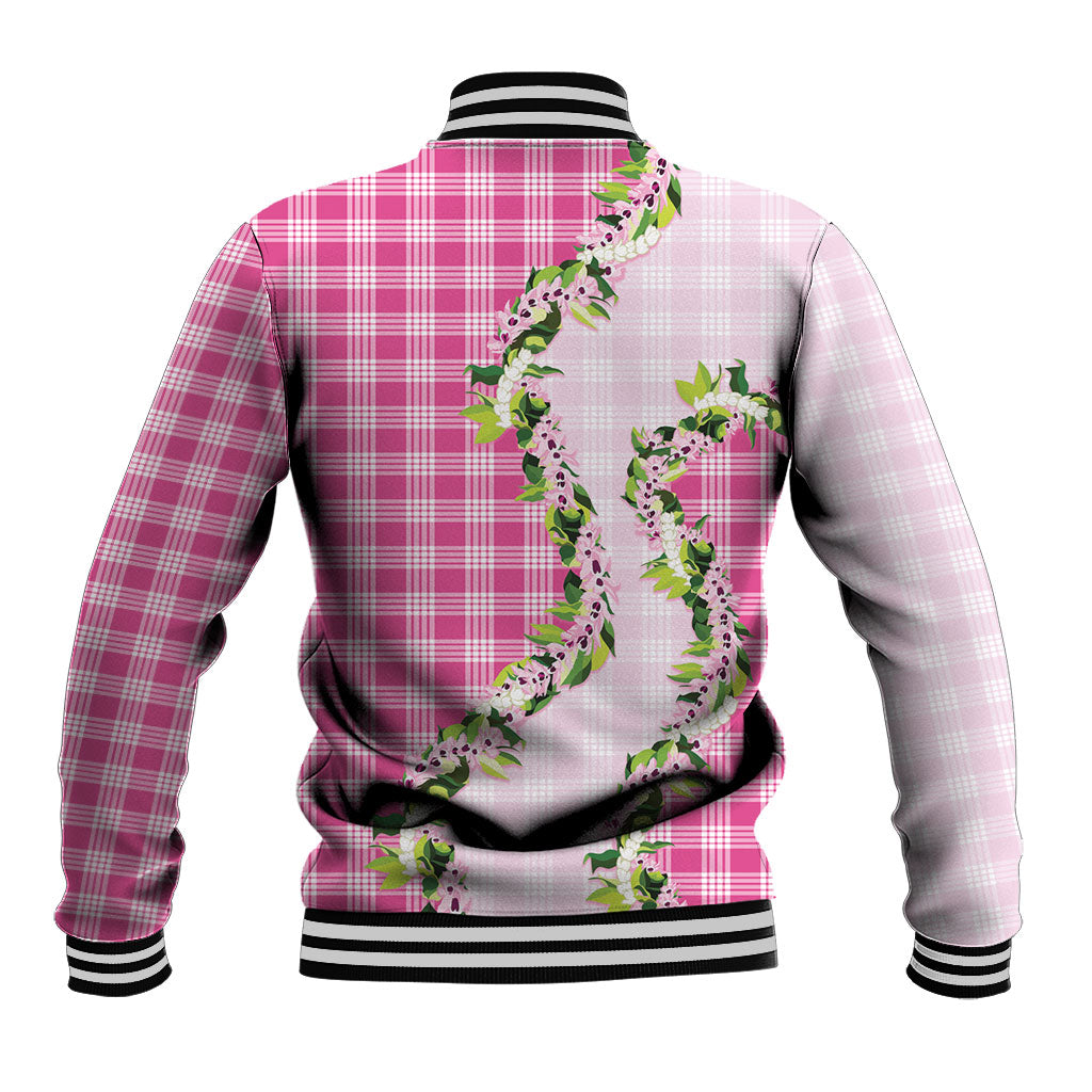 Pink Hawaii Palaka Baseball Jacket Maile Pikake Honohono Orchid Lei LT05 - Polynesian Pride