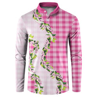 Pink Hawaii Palaka Button Sweatshirt Maile Pikake Honohono Orchid Lei