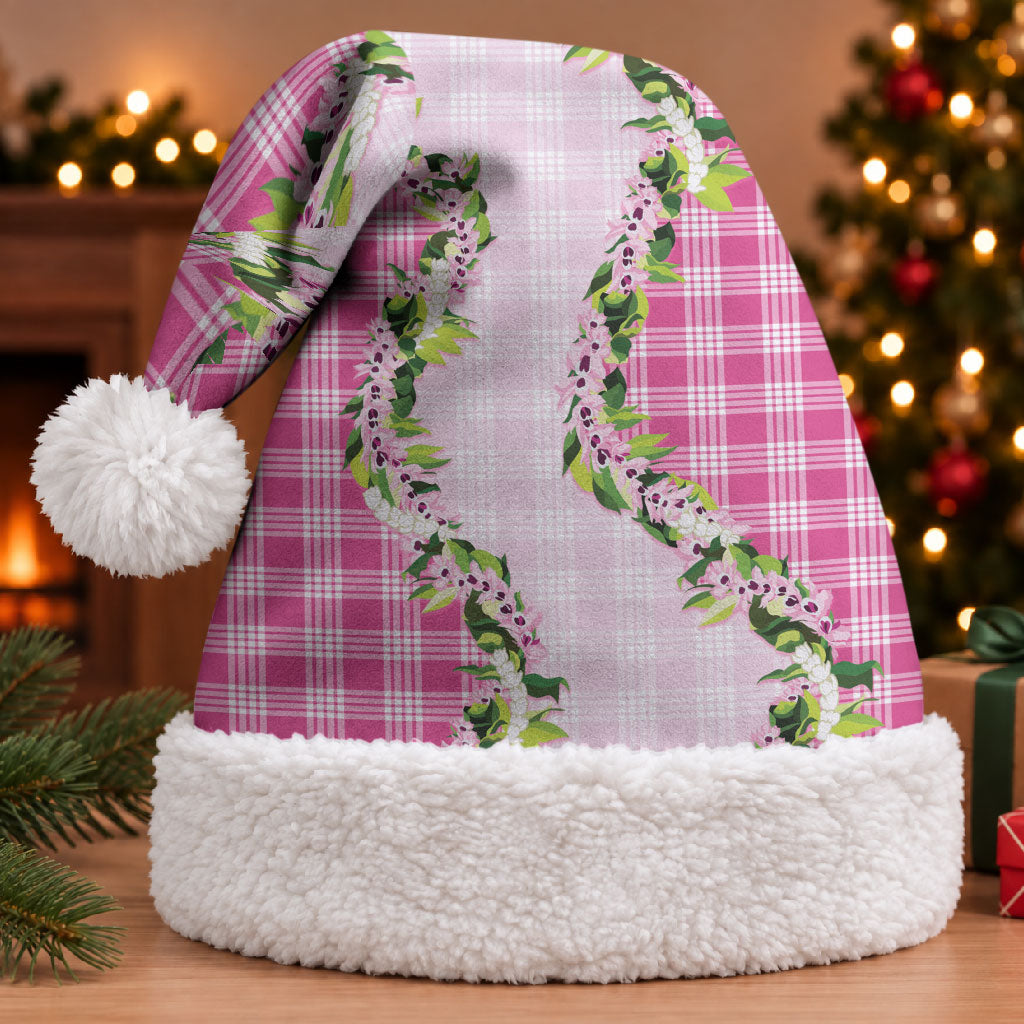Pink Hawaii Palaka Christmas Santa Hat Maile Pikake Honohono Orchid Lei