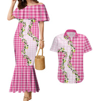 Pink Hawaii Palaka Couples Matching Mermaid Dress and Hawaiian Shirt Maile Pikake Honohono Orchid Lei LT05 Pink - Polynesian Pride