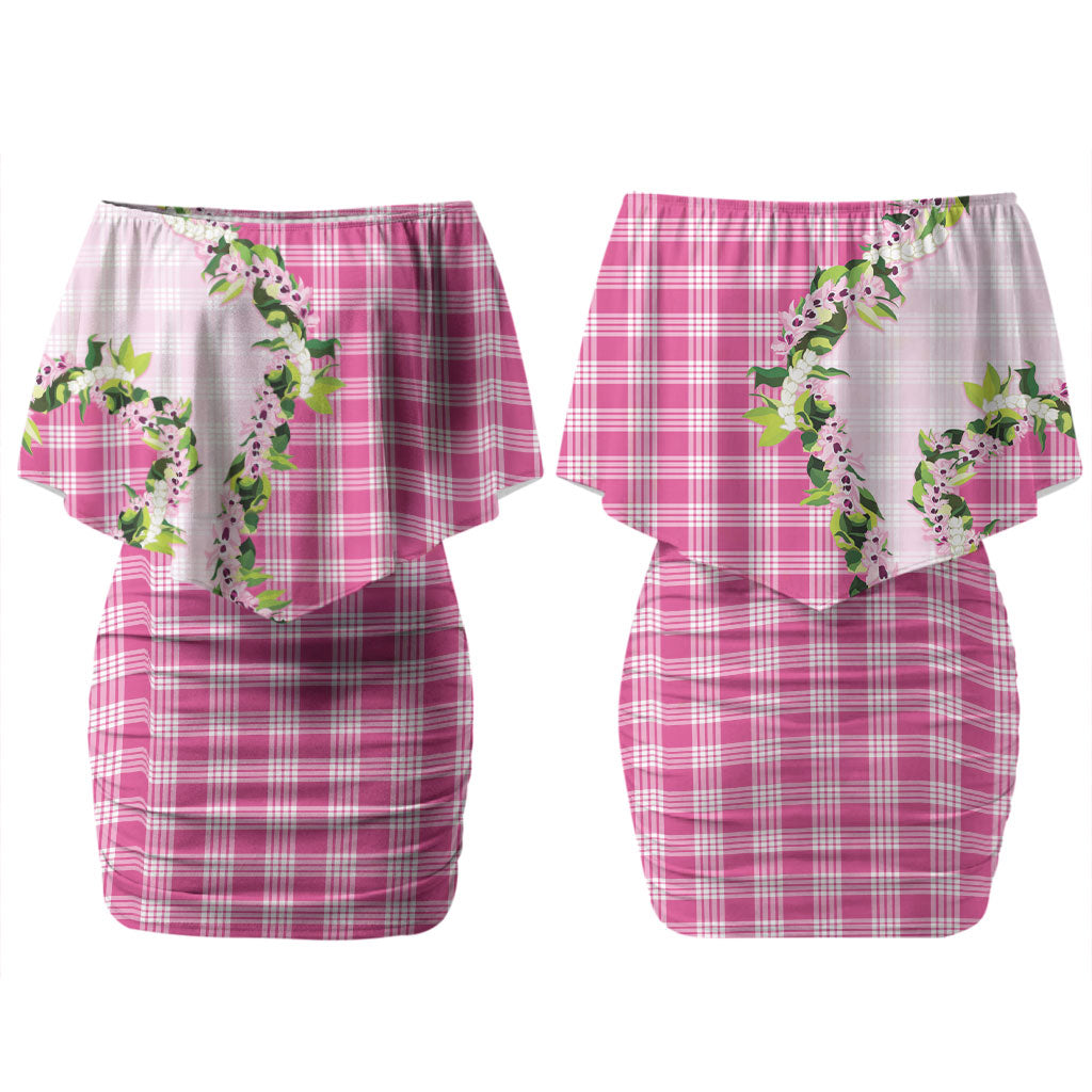Pink Hawaii Palaka Couples Matching Off Shoulder Short Dress and Long Sleeve Button Shirt Maile Pikake Honohono Orchid Lei LT05 - Polynesian Pride