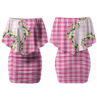 Pink Hawaii Palaka Couples Matching Off Shoulder Short Dress and Long Sleeve Button Shirt Maile Pikake Honohono Orchid Lei LT05 - Polynesian Pride