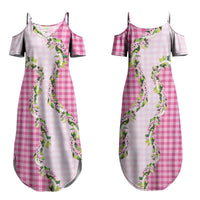 Pink Hawaii Palaka Couples Matching Summer Maxi Dress and Long Sleeve Button Shirt Maile Pikake Honohono Orchid Lei LT05 - Polynesian Pride