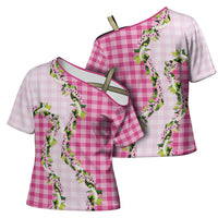 Pink Hawaii Palaka Cross Shoulder Shirt Maile Pikake Honohono Orchid Lei