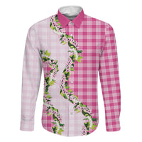 Pink Hawaii Palaka Family Matching Long Sleeve Bodycon Dress and Hawaiian Shirt Maile Pikake Honohono Orchid Lei LT05 Dad's Shirt - Long Sleeve Pink - Polynesian Pride