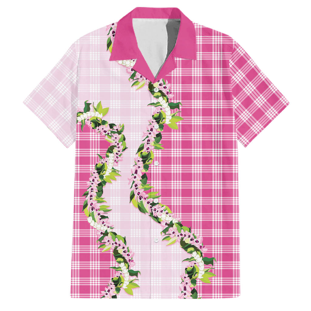 Pink Hawaii Palaka Family Matching Off Shoulder Maxi Dress and Hawaiian Shirt Maile Pikake Honohono Orchid Lei LT05 Dad's Shirt - Short Sleeve Pink - Polynesian Pride