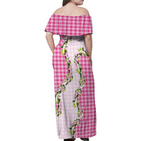 Pink Hawaii Palaka Family Matching Off Shoulder Maxi Dress and Hawaiian Shirt Maile Pikake Honohono Orchid Lei LT05 - Polynesian Pride