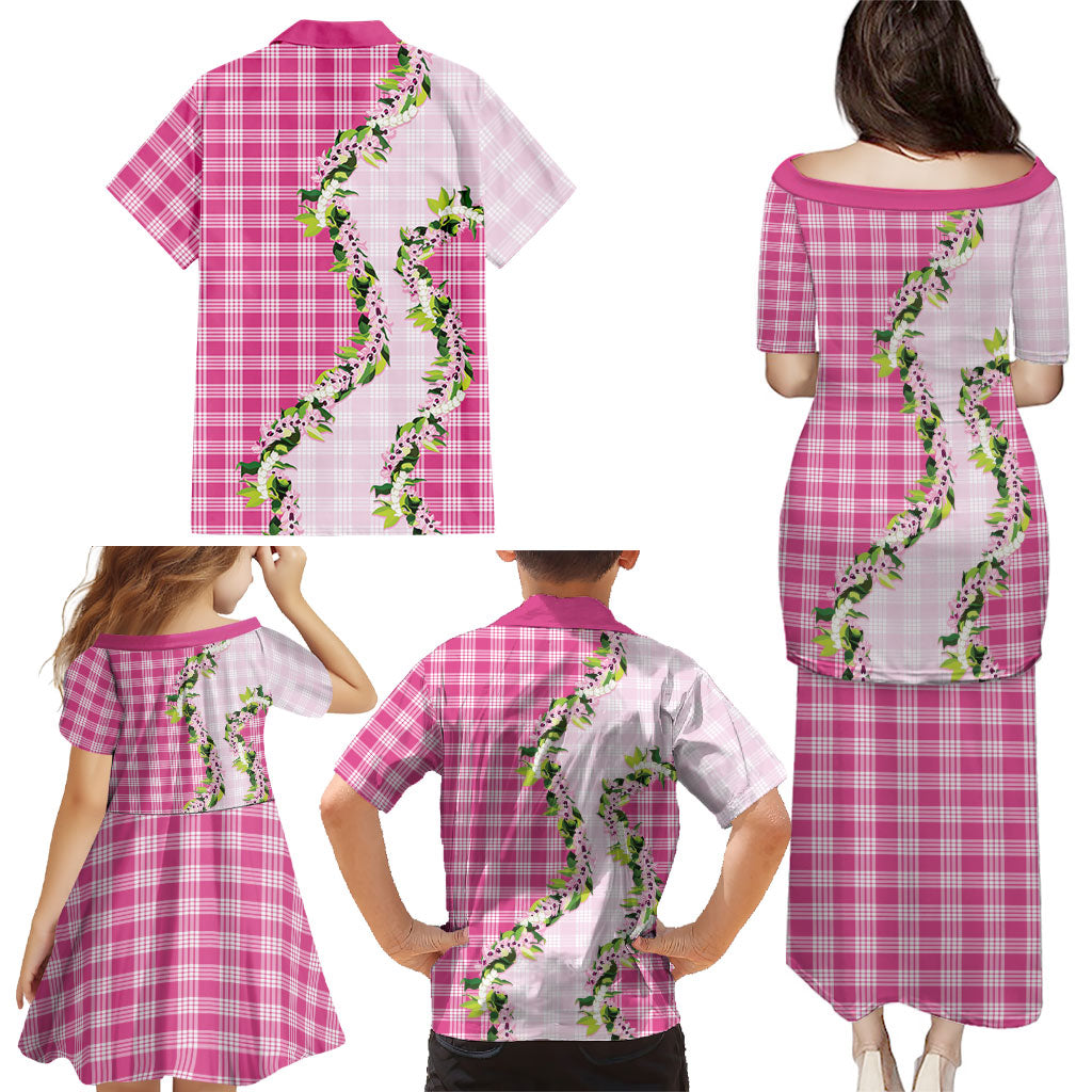Pink Hawaii Palaka Family Matching Puletasi and Hawaiian Shirt Maile Pikake Honohono Orchid Lei LT05 - Polynesian Pride