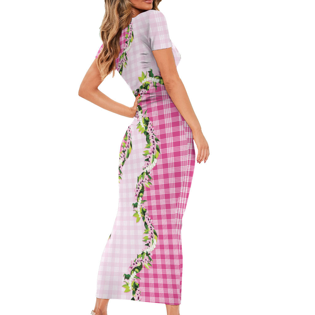 Pink Hawaii Palaka Family Matching Short Sleeve Bodycon Dress and Hawaiian Shirt Maile Pikake Honohono Orchid Lei LT05 - Polynesian Pride