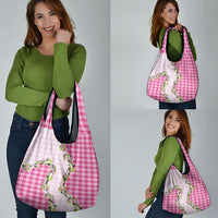 Pink Hawaii Palaka Grocery Bag Maile Pikake Honohono Orchid Lei