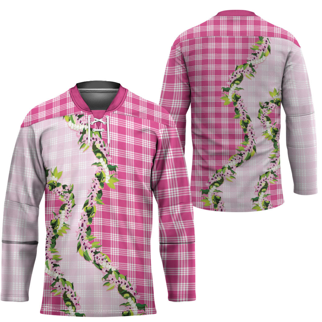 Pink Hawaii Palaka Hockey Jersey Maile Pikake Honohono Orchid Lei