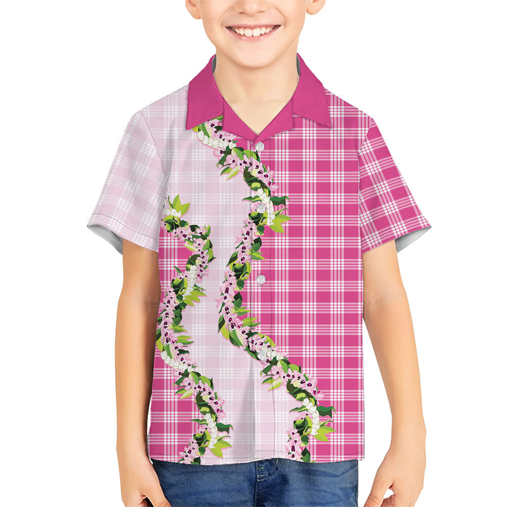 Pink Hawaii Palaka Kid Hawaiian Shirt Maile Pikake Honohono Orchid Lei