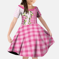 Pink Hawaii Palaka Kid Short Sleeve Dress Maile Pikake Honohono Orchid Lei