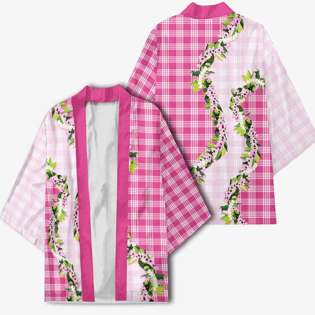 Pink Hawaii Palaka Kimono Maile Pikake Honohono Orchid Lei LT05 - Polynesian Pride