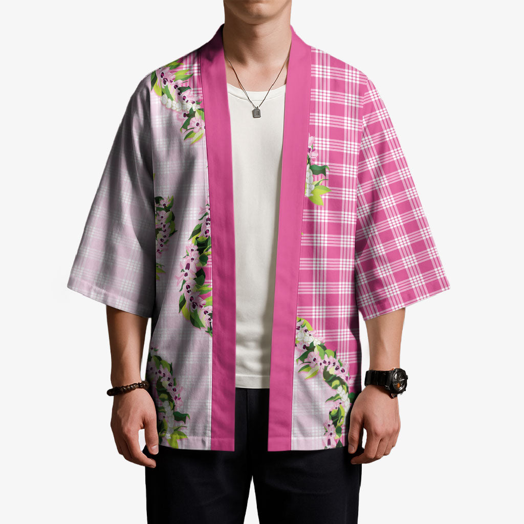 Pink Hawaii Palaka Kimono Maile Pikake Honohono Orchid Lei LT05 - Polynesian Pride