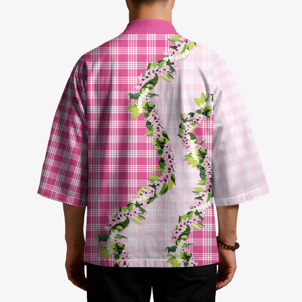 Pink Hawaii Palaka Kimono Maile Pikake Honohono Orchid Lei LT05 - Polynesian Pride