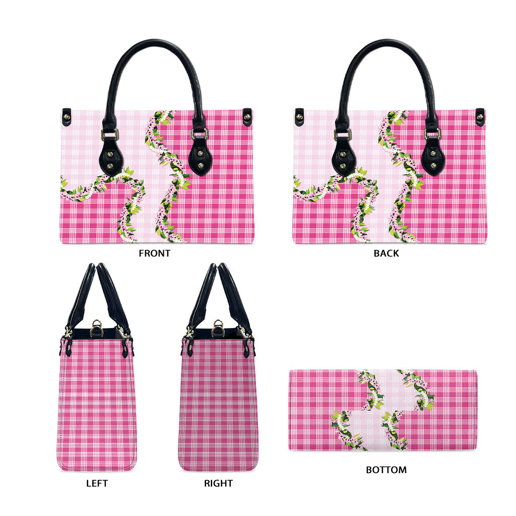 Pink Hawaii Palaka Leather Bag Maile Pikake Honohono Orchid Lei
