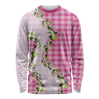 Pink Hawaii Palaka Long Sleeve Shirt Maile Pikake Honohono Orchid Lei