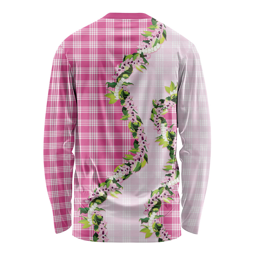 Pink Hawaii Palaka Long Sleeve Shirt Maile Pikake Honohono Orchid Lei