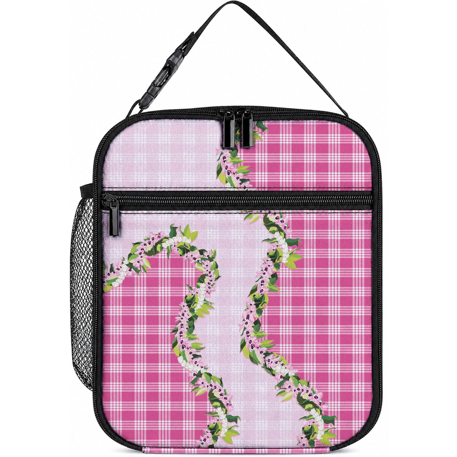 Pink Hawaii Palaka Lunch Bag Maile Pikake Honohono Orchid Lei LT05 10.2 × 8.3 × 4.3 inch Pink - Polynesian Pride