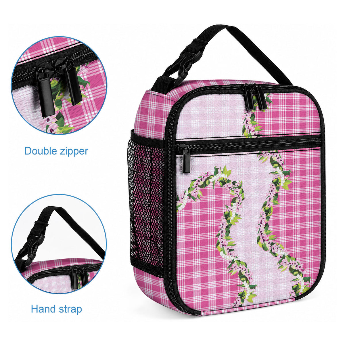 Pink Hawaii Palaka Lunch Bag Maile Pikake Honohono Orchid Lei LT05 - Polynesian Pride