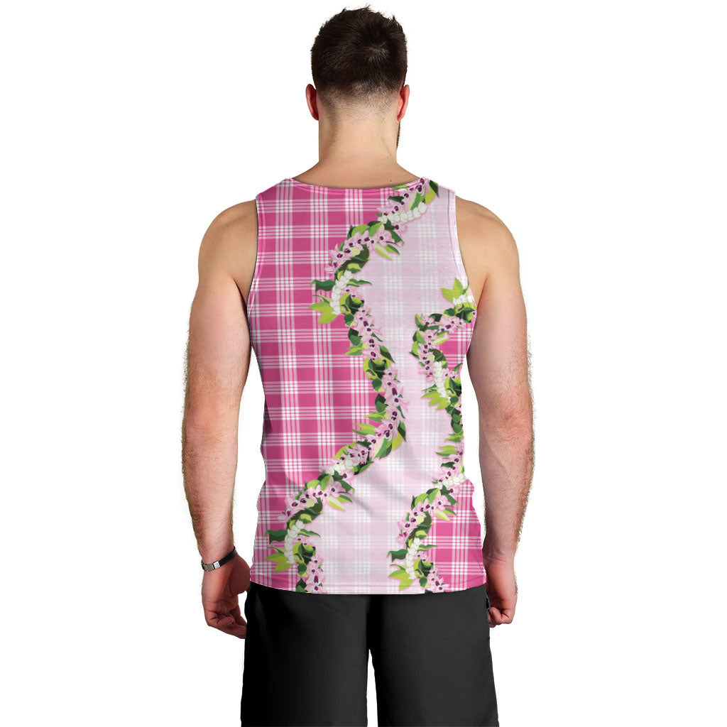 Pink Hawaii Palaka Men Tank Top Maile Pikake Honohono Orchid Lei
