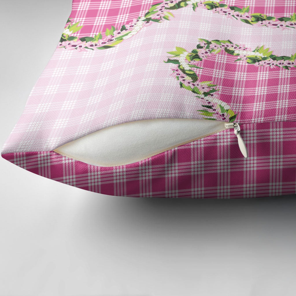 Pink Hawaii Palaka Pillow Cover Maile Pikake Honohono Orchid Lei