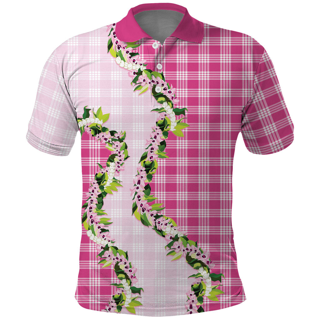 Pink Hawaii Palaka Polo Shirt Maile Pikake Honohono Orchid Lei