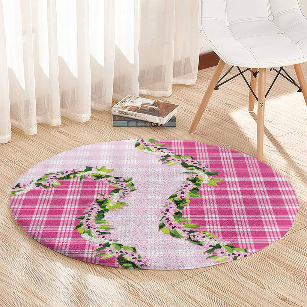 Pink Hawaii Palaka Round Carpet Maile Pikake Honohono Orchid Lei
