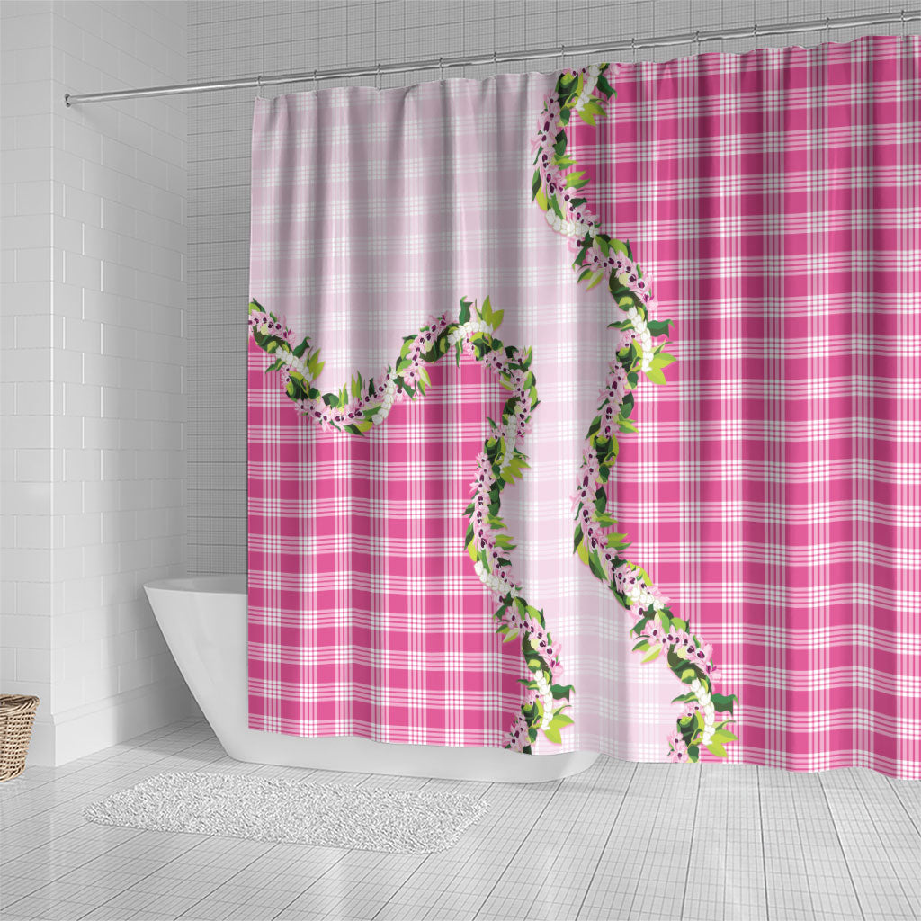 Pink Hawaii Palaka Shower Curtain Maile Pikake Honohono Orchid Lei