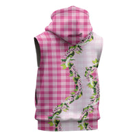 Pink Hawaii Palaka Sleeveless Hoodie Maile Pikake Honohono Orchid Lei